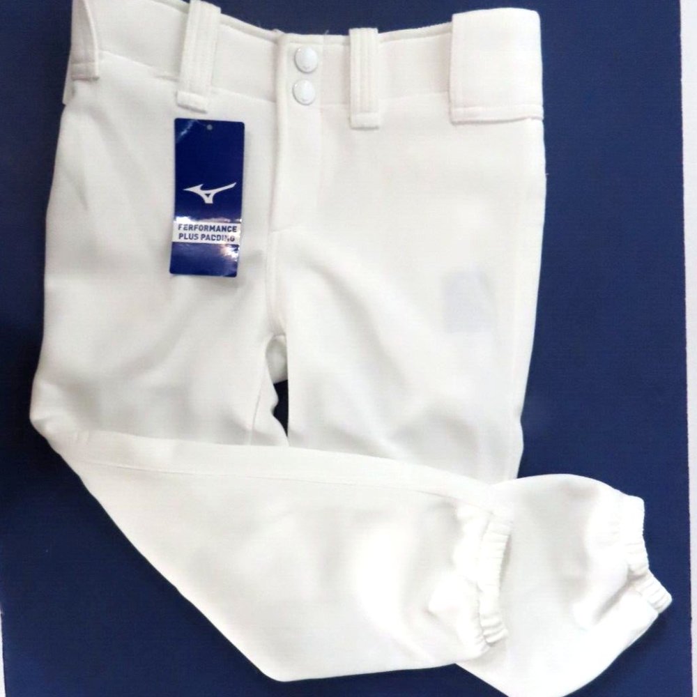NWT MIZUNO Little Girl's Softball Pants Size S Elastic Bottoms Belt Loops White